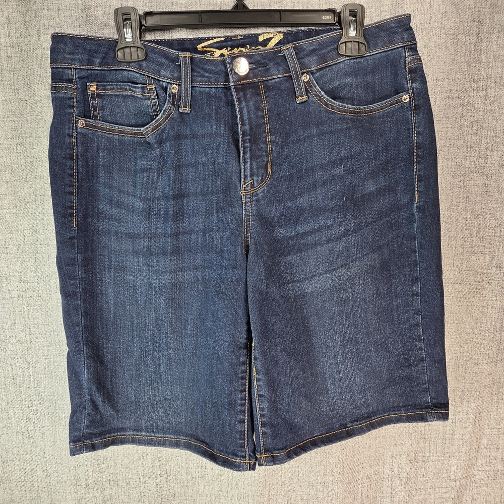 Seven7 Sunset Bermuda Shorts Womens Stretch Dark Size 12 Flat Front Beach